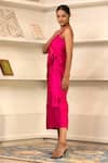 Buy_Eeda_Pink Chanderi Plain V Neck Side Knotted Midi Dress _Online_at_Aza_Fashions