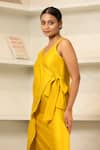 Buy_Eeda_Yellow Chanderi Plain V Neck Midi Side Knotted Dress _Online_at_Aza_Fashions