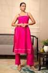 Buy_Eeda_Pink Chanderi Plain Square Neck Side Tie-up Kurta With Pant _at_Aza_Fashions