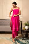 Buy_Eeda_Pink Chanderi Plain Square Neck Side Tie-up Kurta With Pant _Online_at_Aza_Fashions