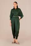 Buy_AMPM_Green Cupro Plain Collar Arifa Shirt With Pleated Pant _at_Aza_Fashions