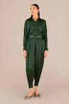 Buy_AMPM_Green Cupro Plain Collar Arifa Shirt With Pleated Pant _Online_at_Aza_Fashions