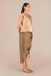 Buy_AMPM_Gold Metallic Silk Textured Round Abrah Jacket With Draped Skirt _Online_at_Aza_Fashions