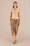 Shop_AMPM_Gold Metallic Silk Textured Round Abrah Jacket With Draped Skirt _Online_at_Aza_Fashions