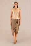 Buy_AMPM_Gold Metallic Silk Textured Round Abrah Peplum Jacket _at_Aza_Fashions