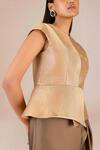 Buy_AMPM_Gold Metallic Silk Textured Round Abrah Peplum Jacket _Online_at_Aza_Fashions