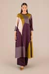 AMPM_Brown Rose Silk Colour-blocked Round Sahira Kurta Palazzo Set _at_Aza_Fashions