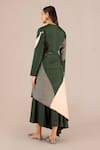 Shop_AMPM_Green Rose Silk Colour-blocked V-neck Serena Asymmetric Jacket With Skirt _at_Aza_Fashions