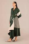 Buy_AMPM_Green Rose Silk Colour-blocked V-neck Serena Asymmetric Jacket With Skirt _Online_at_Aza_Fashions