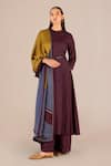 Buy_AMPM_Burgundy Rose Silk Plain Round Saimah Knife Pleated Kurta Palazzo Set _at_Aza_Fashions