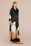 Buy_AMPM_Black Organza Satin Print Horse Tunic Collar Maysa Oversized And Palazzo Set 