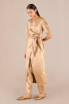 Shop_AMPM_Gold Metallic V-neck Urvi Twill Tie Up Tunic With Pant _Online_at_Aza_Fashions