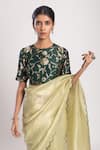 Buy_Avaha_Green Dola Silk Woven Round Slisti Floral Jacquard Work Blouse _at_Aza_Fashions