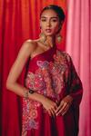 Shop_Mrunalini Rao_Maroon Pure Silk Hand Embroidered Resham One-shoulder Mir One Kaftan Dress _Online_at_Aza_Fashions