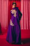 Buy_Mrunalini Rao_Purple Kurta And Pant Pure Silk Hand Embroidered Resham Blunt-v Riti Short Set _at_Aza_Fashions