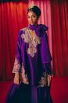 Mrunalini Rao_Purple Kurta And Pant Pure Silk Hand Embroidered Resham Blunt-v Riti Short Set _Online_at_Aza_Fashions