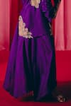 Shop_Mrunalini Rao_Purple Kurta And Pant Pure Silk Hand Embroidered Resham Blunt-v Riti Short Set _Online_at_Aza_Fashions