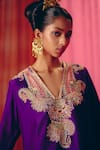 Buy_Mrunalini Rao_Purple Kurta And Pant Pure Silk Hand Embroidered Resham Blunt-v Riti Short Set 