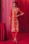 Buy_Mrunalini Rao_Orange Pure Silk Hand Embroidered Zardozi Geometric Zanya Pearl Kurta With Pant _at_Aza_Fashions