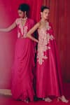 Mrunalini Rao_Pink Pure Silk Hand Embroidered Resham One-shoulder Tamira One Kaftan Dress _at_Aza_Fashions