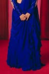 Mrunalini Rao_Blue Blouse Raw Silk Hand Embroidered Resham Krtvi Pre-draped Ruffle Saree With _at_Aza_Fashions