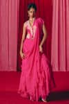 Mrunalini Rao_Fuchsia Blouse Raw Silk Hand Embroidered Resham Sari Pre-draped Saree With _Online_at_Aza_Fashions