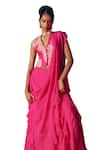 Mrunalini Rao_Fuchsia Blouse Raw Silk Hand Embroidered Resham Sari Pre-draped Saree With _at_Aza_Fashions