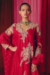 Buy_Mrunalini Rao_Red Kurta And Pant Pure Silk Embroidery Zardozi Cutwork Gulnaaz A-line Set _Online_at_Aza_Fashions