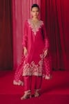 Buy_Mrunalini Rao_Fuchsia Kurta And Pant Pure Silk Embroidery Zardozi Scallop V Tithi Resham Set _at_Aza_Fashions