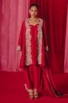 Mrunalini Rao_Red Pure Silk Embroidery Zardozi Adhira Paisley Cutwork Kurta Pant Set _Online_at_Aza_Fashions