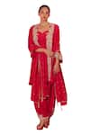 Buy_Mrunalini Rao_Red Pure Silk Embroidery Zardozi Adhira Paisley Cutwork Kurta Pant Set _Online_at_Aza_Fashions