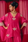 Shop_Mrunalini Rao_Fuchsia Pure Silk Embroidery Zardozi Scallop V Mayura Kurta And Flared Pant Set _at_Aza_Fashions