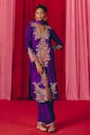 Buy_Mrunalini Rao_Purple Pure Silk Embroidery Resham Blunt Tvastra Paisley Floral Kurta Pant Set _at_Aza_Fashions