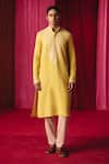 Buy_Mrunalini Rao_Yellow Linen Embroidery Resham Rati Phool Paisley Kurta With Pant _at_Aza_Fashions