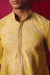 Mrunalini Rao_Yellow Linen Embroidery Resham Rati Phool Paisley Kurta With Pant _Online_at_Aza_Fashions