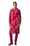 Mrunalini Rao_Maroon Matka Silk Embroidery Zardozi Ajra Bloom Jaal Work Kurta With Pant _Online_at_Aza_Fashions