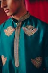 Buy_Mrunalini Rao_Green Matka Silk Embroidery Zardozi Aryamann Garuda Motif Kurta With Pant _Online_at_Aza_Fashions