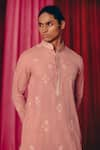 Shop_Mrunalini Rao_Peach Linen Embroidery Gul Buta Savya Kurta With Pant _at_Aza_Fashions