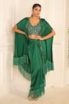 Buy_VRIDHI SOMAANI_Green Satin Georgette Hand Embroidered Jade Draped Skirt And Tasseled Jacket Set _at_Aza_Fashions