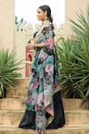 MONK & MEI BY SONIA ANAND_Black Georgette Embellished Floral Cape Open Aafia Printed Tiered Lehenga Set _at_Aza_Fashions