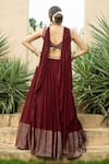 Shop_Monk & Mei_Maroon Georgette Embellished Gota V-neck Nadia Hem Lehenga Set _at_Aza_Fashions