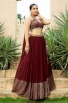 Buy_Monk & Mei_Maroon Georgette Embellished Gota V-neck Nadia Hem Lehenga Set _Online_at_Aza_Fashions