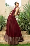 Shop_Monk & Mei_Maroon Georgette Embellished Gota V-neck Nadia Hem Lehenga Set _Online_at_Aza_Fashions