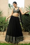 Buy_Monk & Mei_Black Georgette Embellished Mirror V-neck Nadia Lehenga Set _at_Aza_Fashions