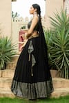 Shop_Monk & Mei_Black Georgette Embellished Mirror V-neck Nadia Lehenga Set _Online_at_Aza_Fashions