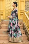 Monk & Mei_Black Georgette Embellished Amber Printed Mirror Work Anarkali With Dupatta _Online_at_Aza_Fashions