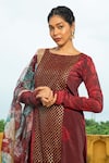 Shop_Monk & Mei_Maroon Georgette Embellished Floral Boat Neck Natasha Print Kurta Pant Set _Online_at_Aza_Fashions