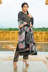 Monk & Mei_Black Georgette Embellished Floral Boat Neck Natasha Printed Kurta Pant Set _Online_at_Aza_Fashions