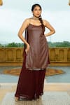 Monk & Mei_Maroon Georgette Embroidered Zari Scoop Liana Kurta Gharara Set _Online_at_Aza_Fashions