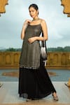 Buy_Monk & Mei_Black Georgette Embroidered Zari Scoop Liana Kurta Gharara Set _at_Aza_Fashions